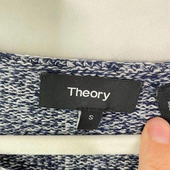 Theory Blue Speckled Knit Wide Neck Sweater Cashmere Linen sz. S #QQ - Picture 5 of 9